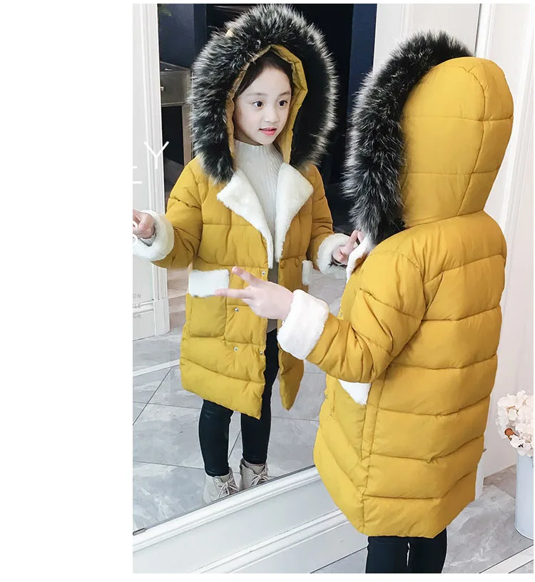 Children Cotton Jackets For Teenage Girls 2018 Winter Thick Warm Long Coats Kids Fur Hooded Outerwear Padded Clothes 5-16 Years  (8)