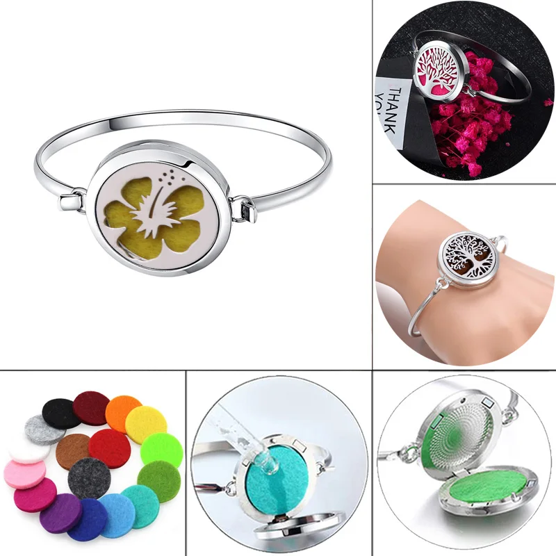 

flowers Perfume Bracelet Essential Oil Diffuser Aromatherapy Locket Bracelet Tree 316L Stainless Steel Diffuser Bracelet