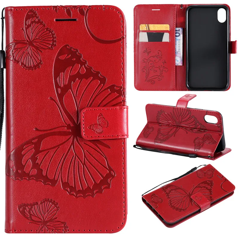 Flip Leather Case sFor Fundas iPhone 9 case 3D butterfly Embossed PU Cover For iPhone XR 6.1inch Wallet Cover Stand Phone Cases (7)