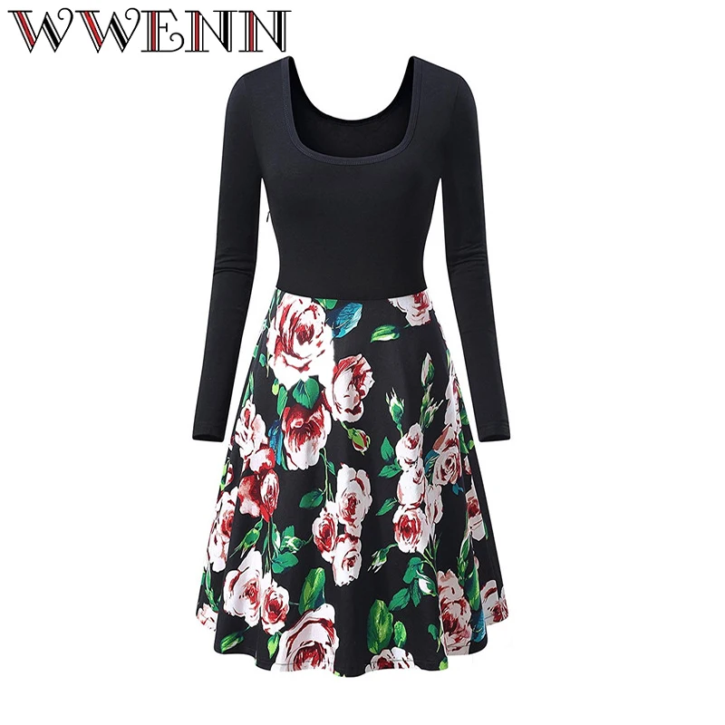 2018 Vintage fashion new spring font b dress b font O Neck Vintage Long sleeves women