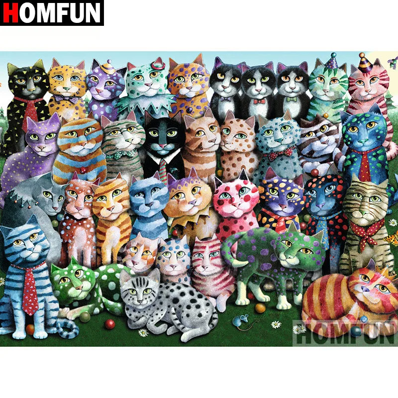 HOMFUN Voll Platz Runde Bohrer 5D DIY Diamant Malerei Cartoon Katze 
