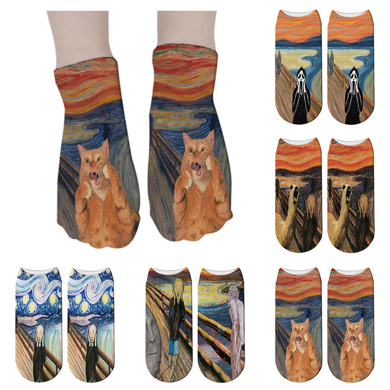 

SexeMara Women 3D Printed Socks Van Gogh Art Socks Harajuku Retro Classic Oil Painting Unisex Ankle Sock Female Funny Art Sock