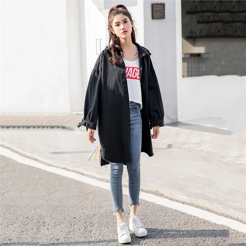 2019 Spring New Pattern Korean Print Turn-down Collar Long Cowboy Loose Single Breasted Coat Woman Windbreaker YH129 2019 Spring New Pattern Korean Print Turn-down Collar Long Cowboy Loose Single Breasted Coat Woman Windbreaker YH129