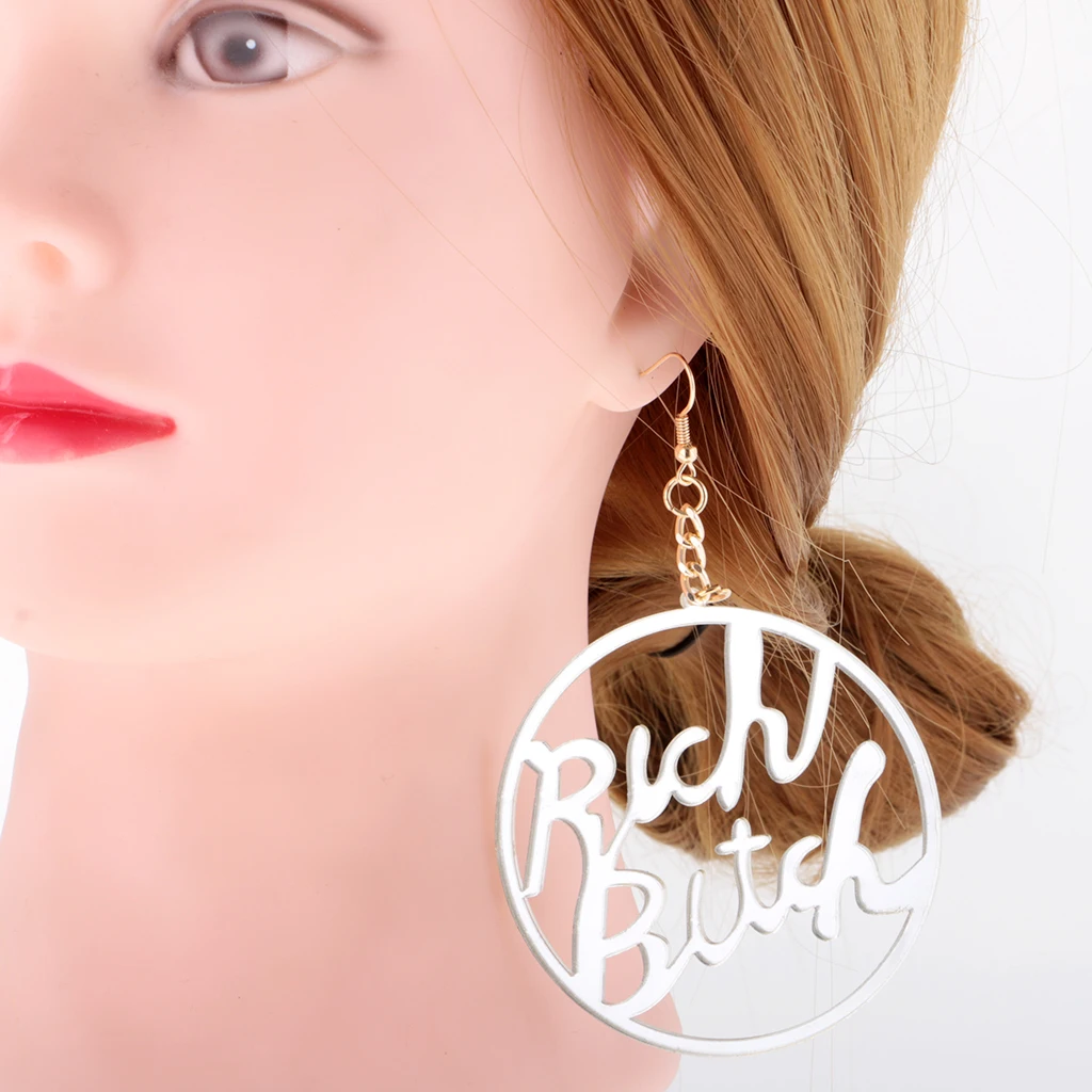 Oversized Punk Acrylic Earring Hip-hop Rich Bitch Big Letter Dangle Earrings for Party