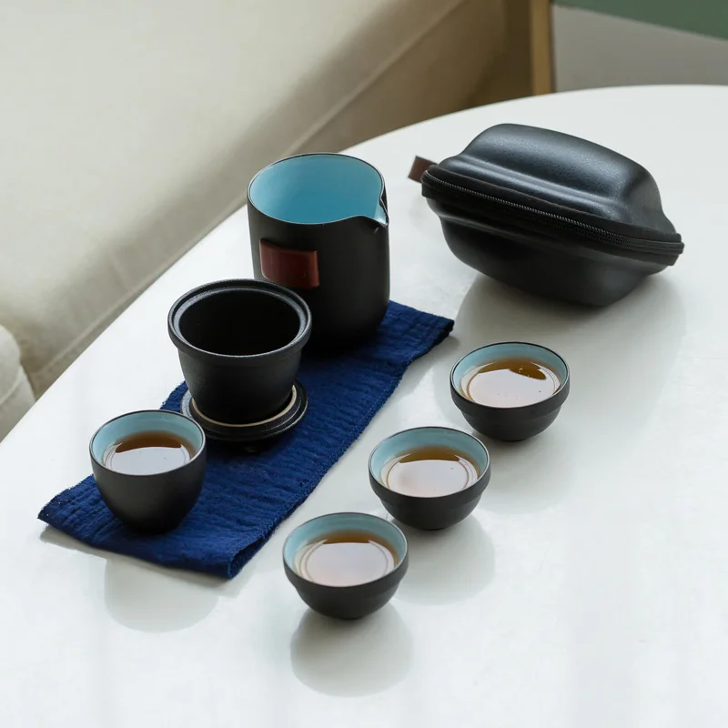 TANGPIN черный керамический чайник чайные чашки чайный набор портативный чайный набор для путешествия с сумкой для путешествий - Цвет: Style A