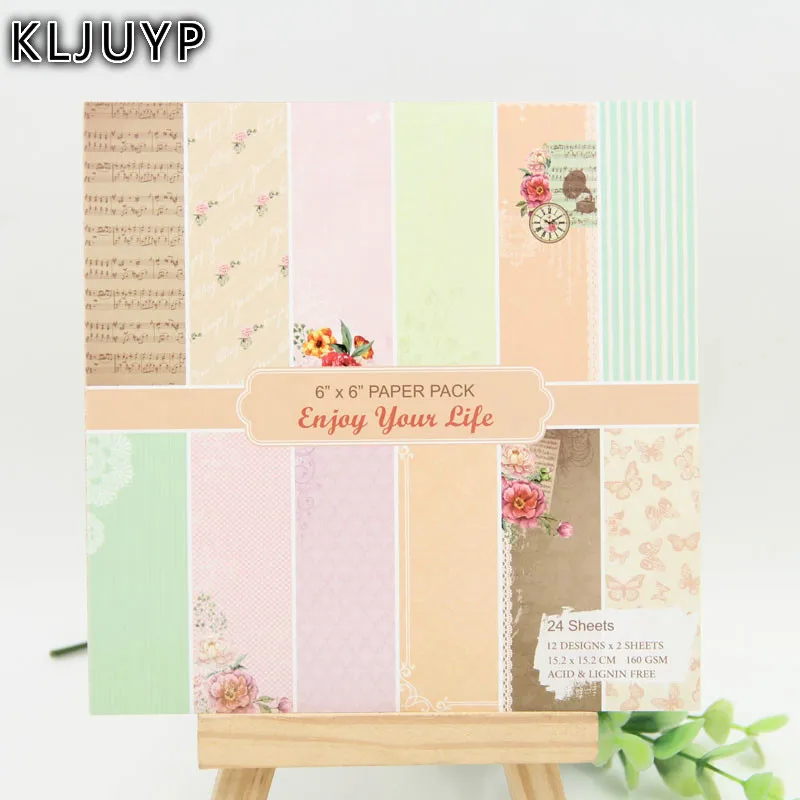 

KLJUYP 24sheets/pack 6" Single Printed Enjoy your life pattern creative papercraft art paper handmade scrapbooking kit set books