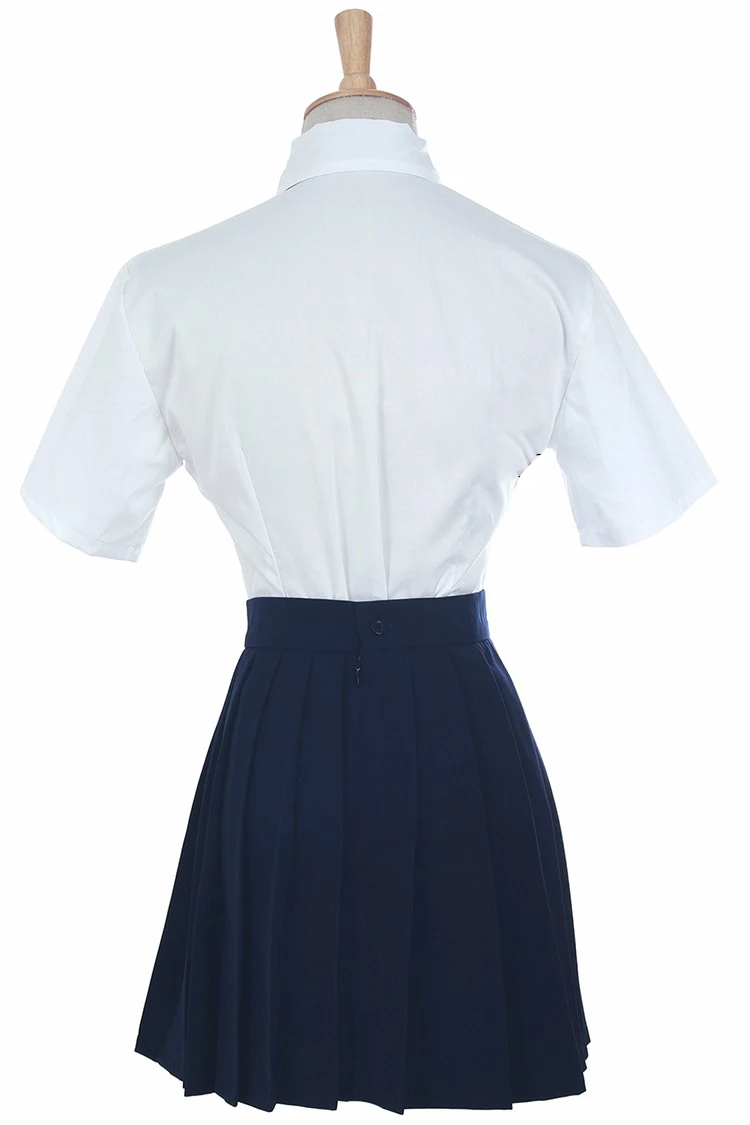 navy blue skirt with white shirt
