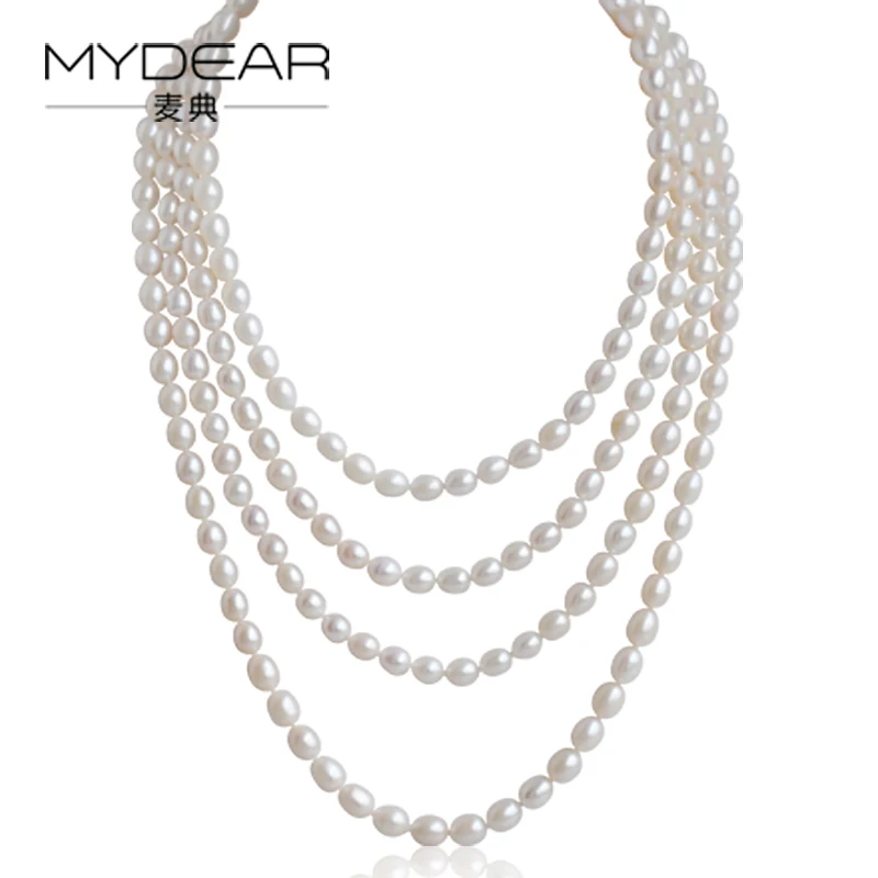 MYDEAR Pearl Long Necklaces Multi-layer Rice Freshwater Pearl Costume Necklace Jewelry,White,7-8mm,Sweater Chain,High Luster MYDEAR Pearl Long Necklaces Multi-layer Rice Freshwater Pearl Costume Necklace Jewelry,White,7-8mm,Sweater Chain,High Luster
