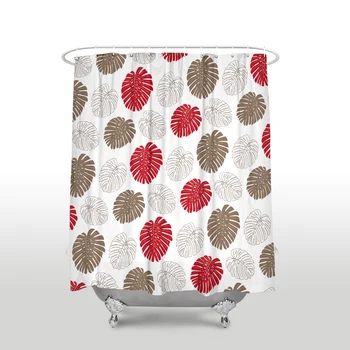 

New Waterproof Tropical Plants Monstera Pattern Shower Curtain with Hooks Polyester Fabric Bathroom Curtains for Home Decor