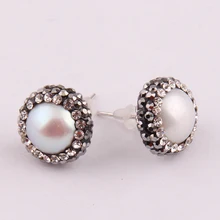 Блестящий пресноводный жемчуг с белым черным Кристалл паве женские серьги