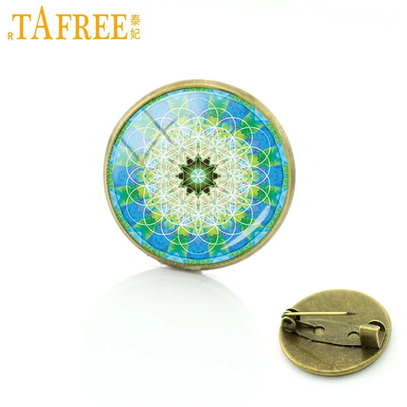 

TAFREE Henna Zen Brooch Mandala Sacred Geometry amulet Pins shivering and circle combination round Glass charm jewelry H381