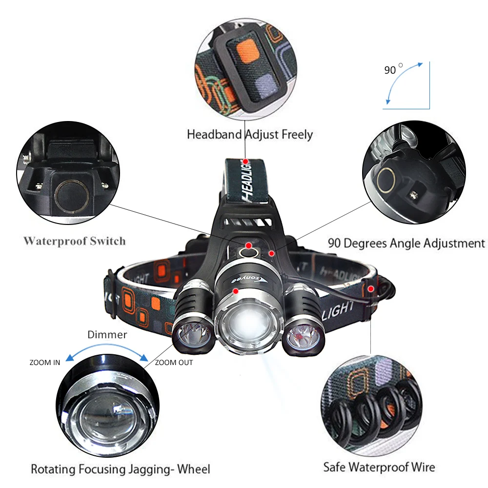 Online Linterna de campo de 10000 lúmenes Led recargable impermeable brillante Frontal de pesca