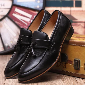 

2019 Men Shoes Fashion Leather Doug Casual Flat Tassels Slip-On Driver Dress Loafers Pointed Toe Moccasin Wedding Shoes Plus 48