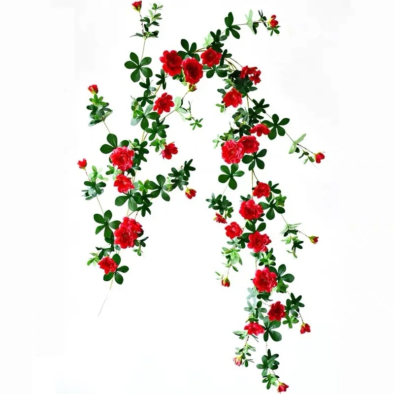 Искусственные лозы растений зеленый Плющ Плетеный венок Свадебный сад дома Декоративные искусственные лозы Сваг из лозы искусственные растение Плющ - Цвет: Red flowers vines