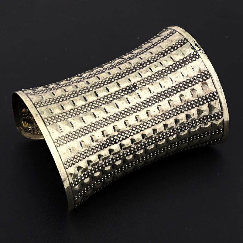 Dayoff, богемный этнический винтажный Тибетский Золотой Серебряный цветной браслет, огромный Открытый браслет на запястье, резная полоса, индийские женские ювелирные изделия B107