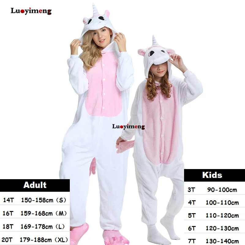 Kids Adults Unicorn Kigurumi Onesie Women Animal Costume Anime Cosplay Onepiece Pyjamas Panda Children Boys Girl Winter Jumpsuit - Цвет: pink unicorn