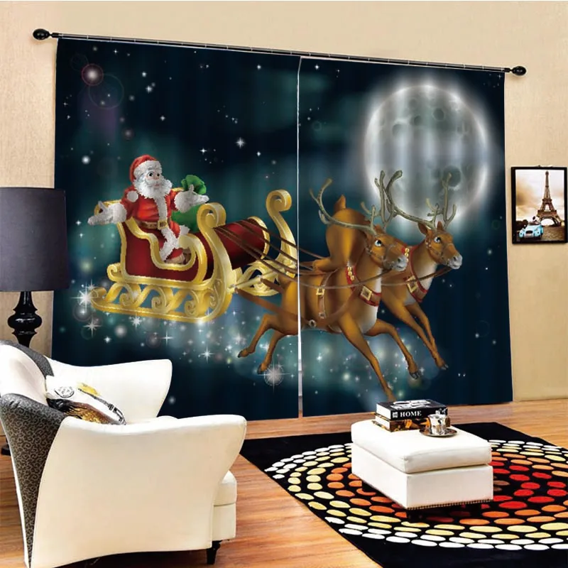 

Curtain 3D printing curtain hd Christmas carnival 3D printing shade bedroom living room