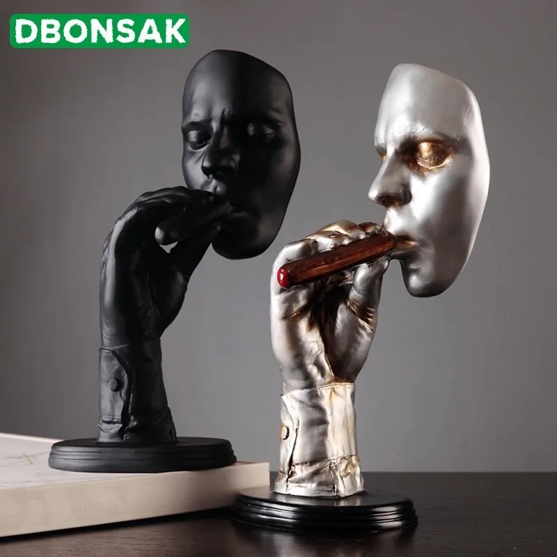 

Retro Meditators Abstract Sculpture Man Smoking Cigar Creative Face Statue Character Resin Figurine Artwork Home Decorations