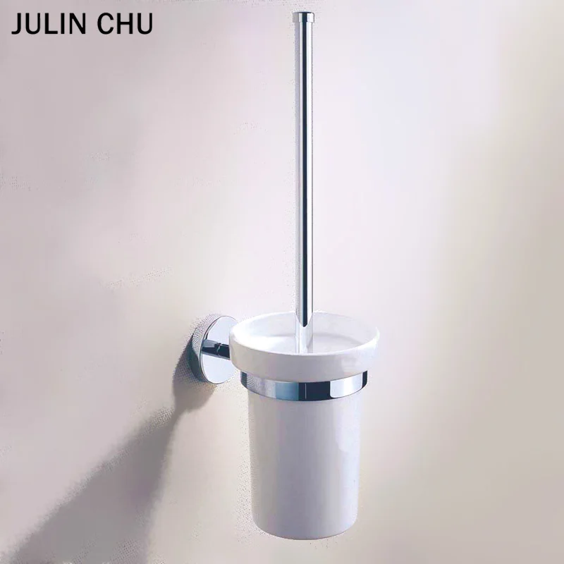 Ceramic Cup Toilet Brush Holder Sets Chrome Wall Mounted Durable WC