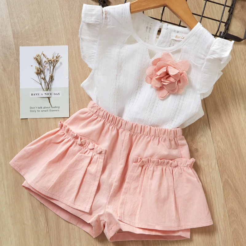 

2019 Baby girl clothes floer Top with shorts fashion design baby clothes for girls