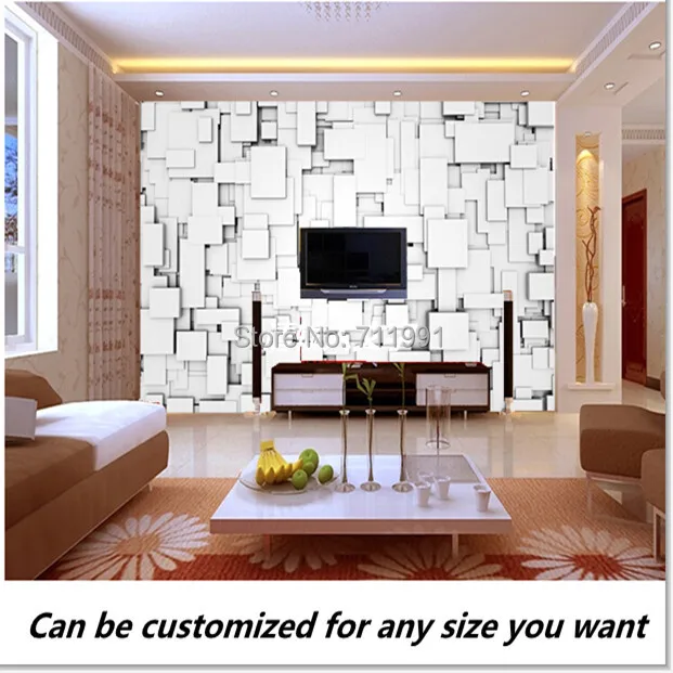 Free Shipping Custom Modern 3d Design From White Blocks Wall Mural