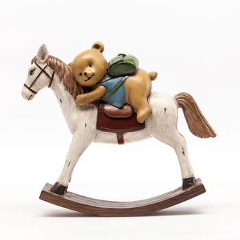 

American Country Style Cartoon Resin Crafts Gifts Vintage Bear Rocking Horse Home Decoration Ornaments Furnishing Handicraft
