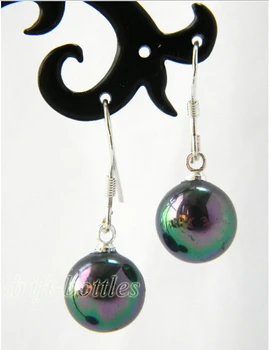 

FREE shipping> >>>10MM Round Black Shell Pearl Drop Earring