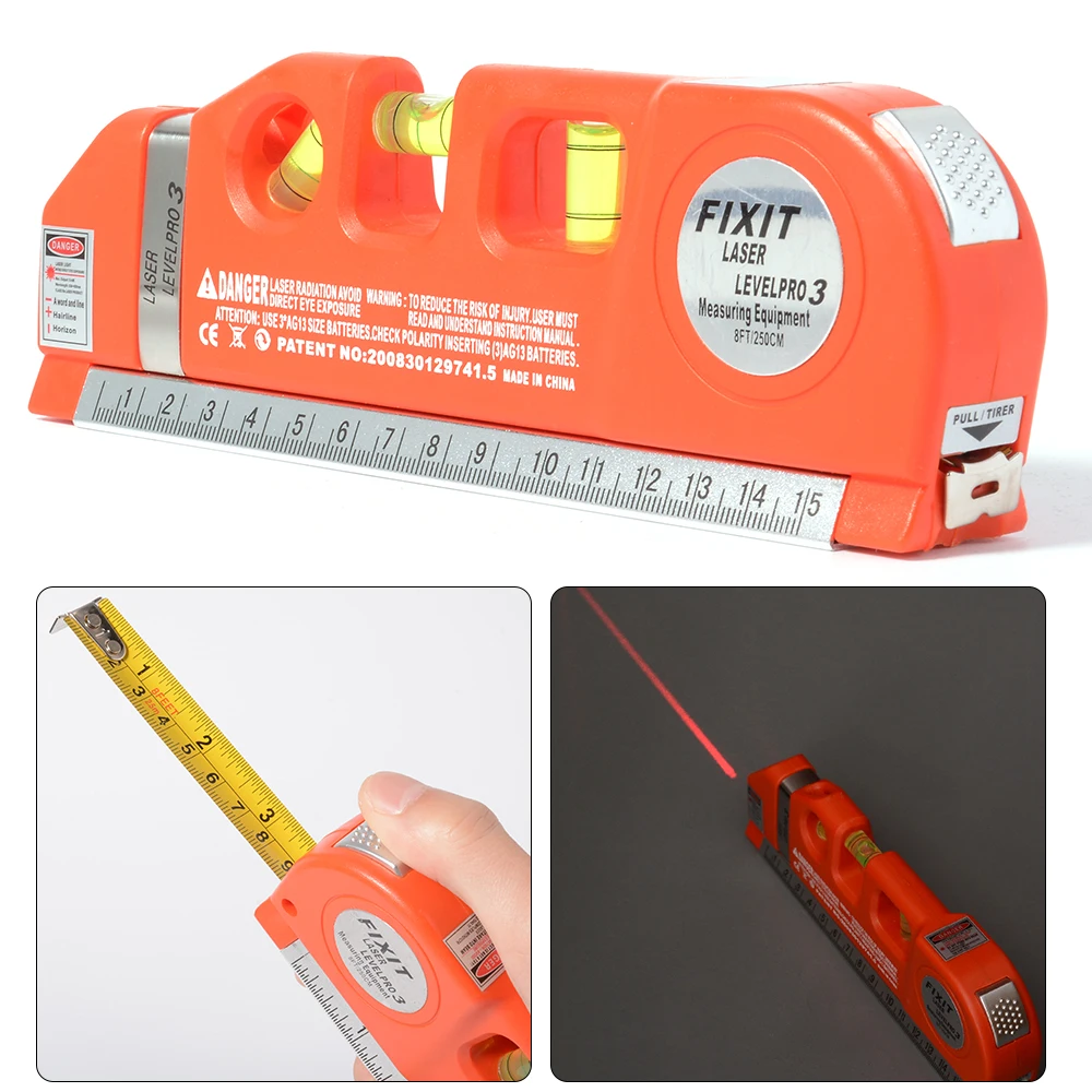 Laser Level Aligner Horizon Vertical Line Measure Tape Ruler Multifunction Red HT534in Laser