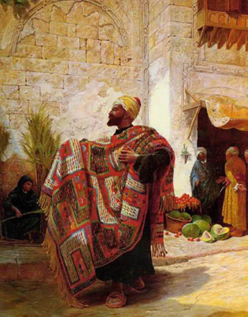 

Handpainted Oil Painting Male Portrati Art Arab Carpet Seller in The Street Painting on Canvas for Home Decor High Quality