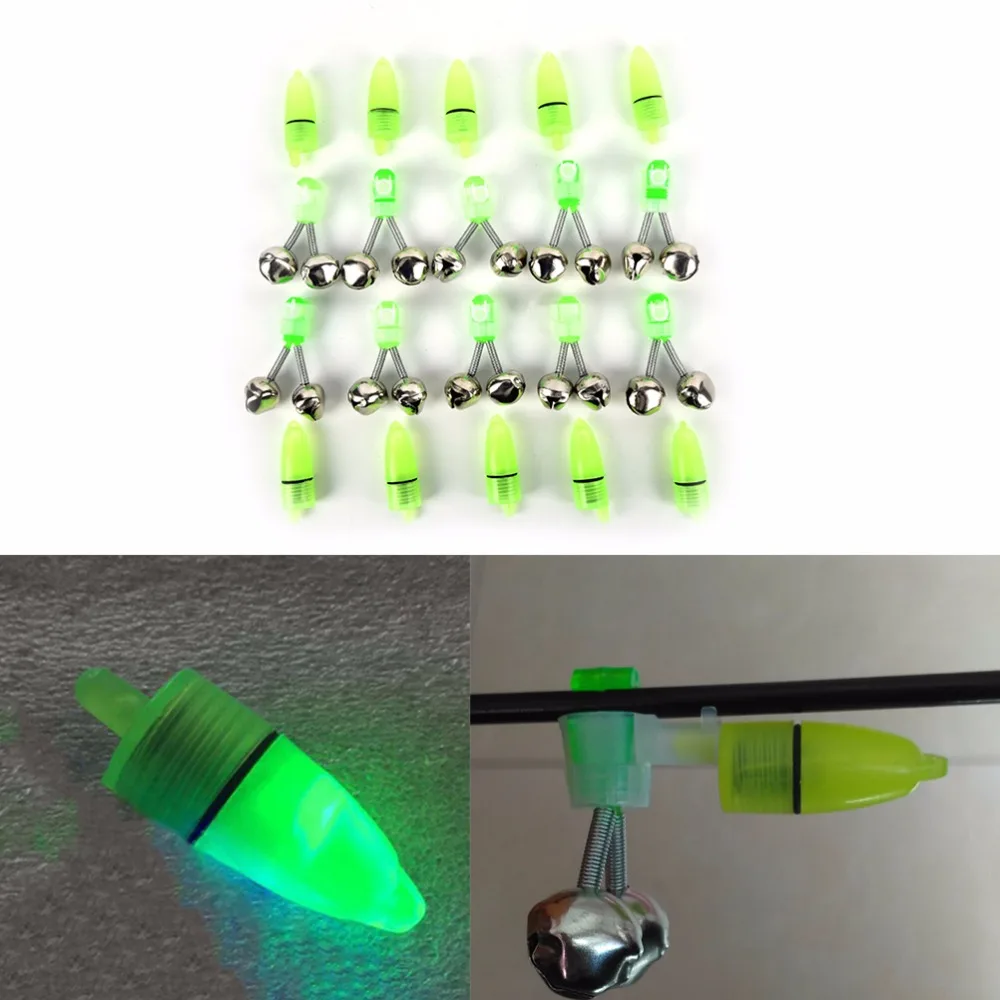 10Pcs LED Light Carp Fishing Alarm Clip Alerter Fishing Bells for Fishing Rod Tackle Fish Bite