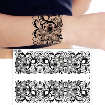 

1sheet Black Lace Tattoo Totem Flower Design Henna Tattoo Sticker Leaf Temporary Tattoo Body Art Arm Hand Leg Tatuagem Beauty