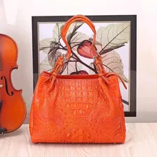 Дизайн Модная Высококачественная настоящая крокодиловая кожа женская сумка оранжевого цвета крокодиловая кожа