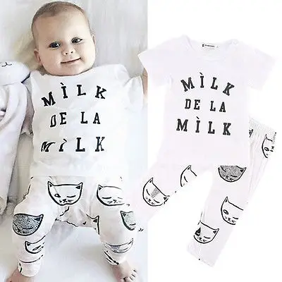 

Casual Newborn Baby Girls Boy Cat T-shirt Pants 2pcs Outfits Set Clothes 0-24M