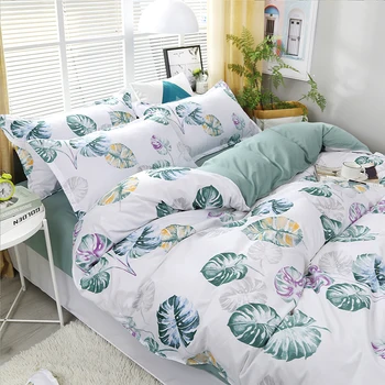 

New Blue Banana Leaf Pattern Bedding Set Bed Linings Duvet Cover Bed Sheet Pillowcases Cover Set For 1.2/1.5/1.8/2/2.2m Bed