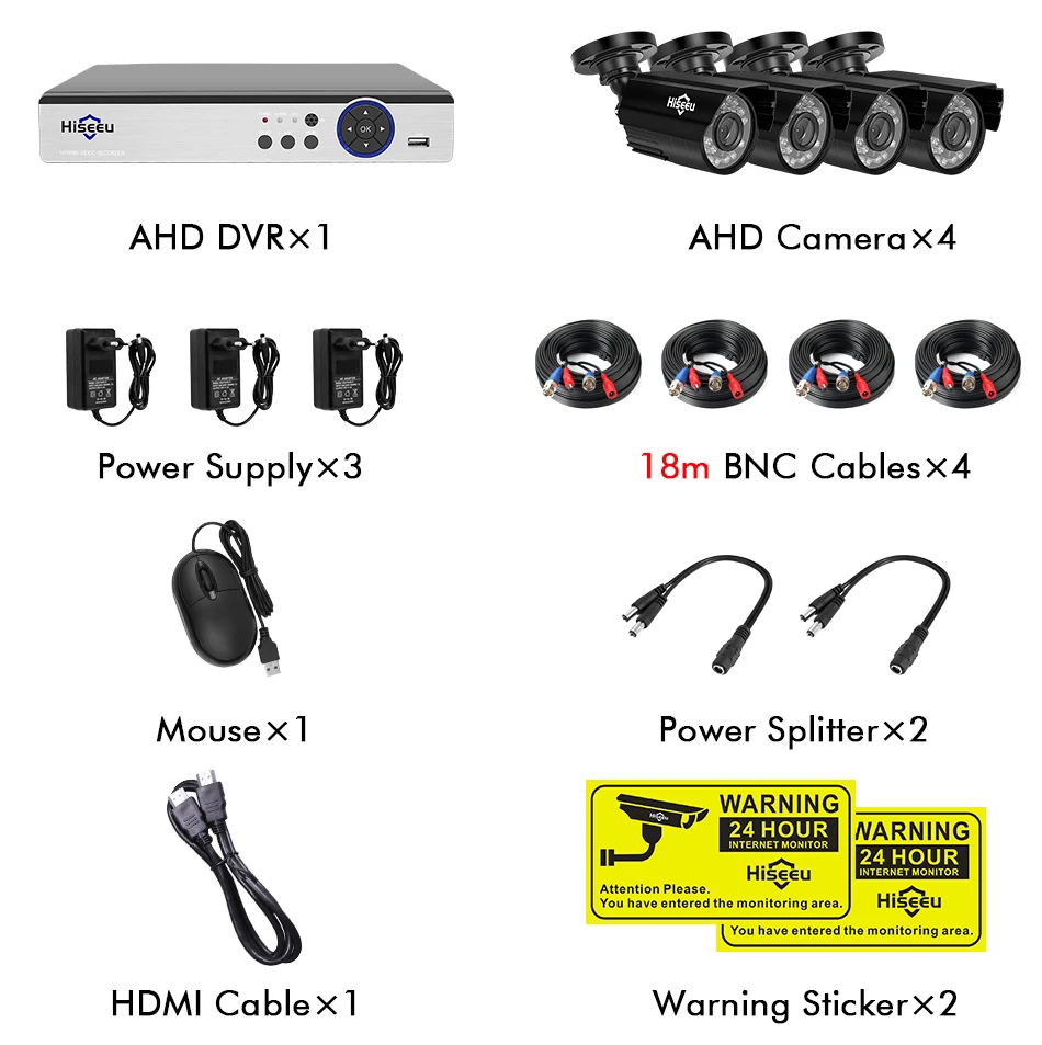 Hiseeu 8CH 5MP CCTV Camera System DVR 4PCS Outdoor Waterproof Security Camera Day/Night DIY Video Surveillance System Kit