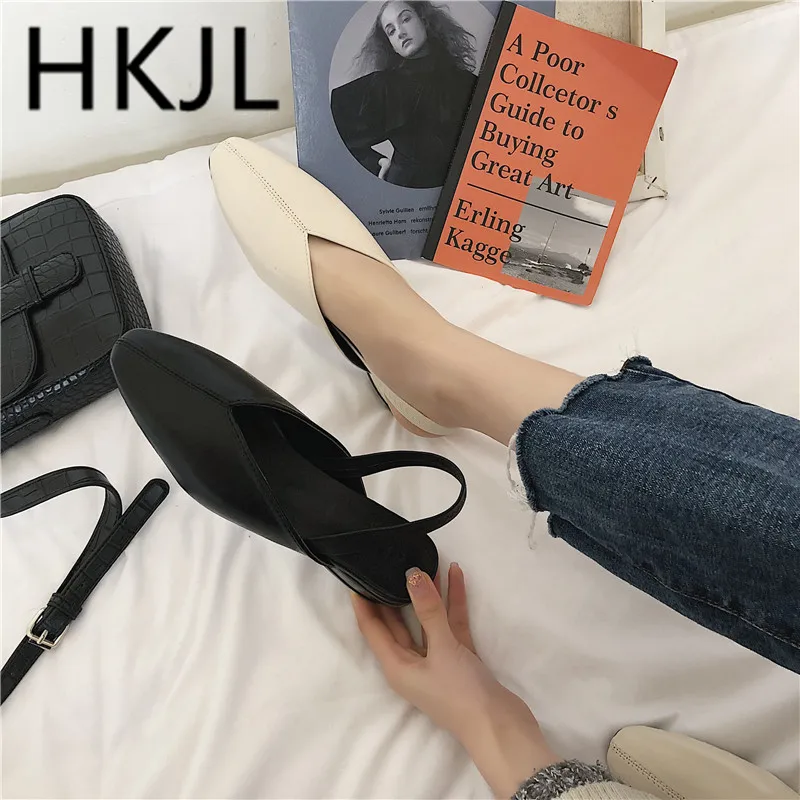 

HKJL 2019 spring and summer new pointy baotou flat with cool half slippers women's fashion casual wear outside A537