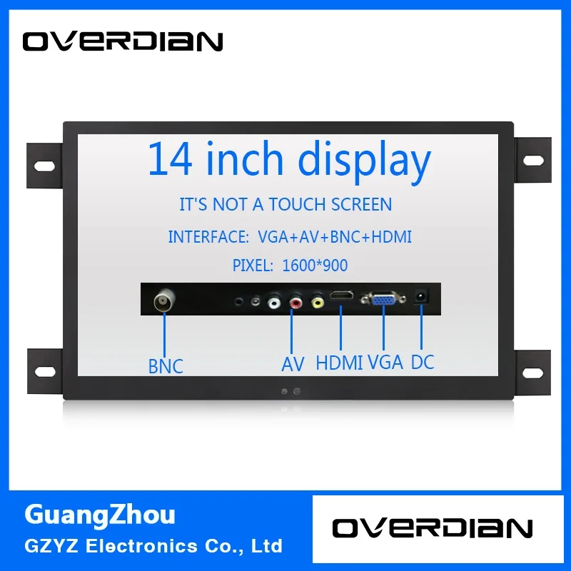 

14" VGA/HDMI/BNC/AV Interface Industrial Control Lcd Non-Touch Monitor Metal Shell Black Embedded Frame1600*900