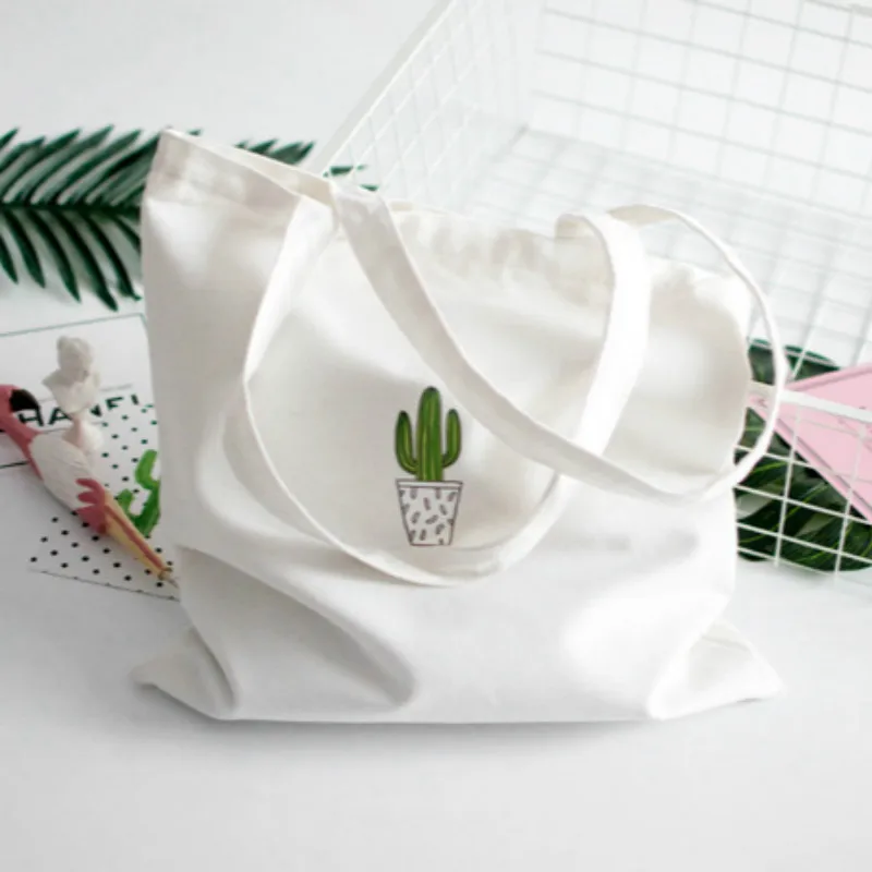 Молнии хлопок холст эко хозяйственная сумка Сумка Высокое качество Для женщин Для мужчин Сумки Бакалея печати Cactus