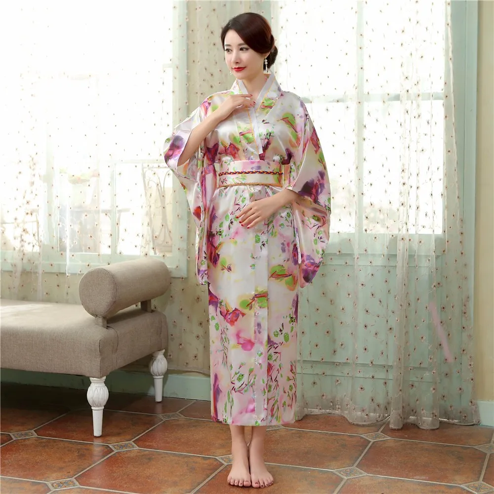 Традиционное японское женское платье юката высококачественное вечернее платье атласное кимоно Новое цветочное представление танцевальная одежда костюм на Хэллоуин