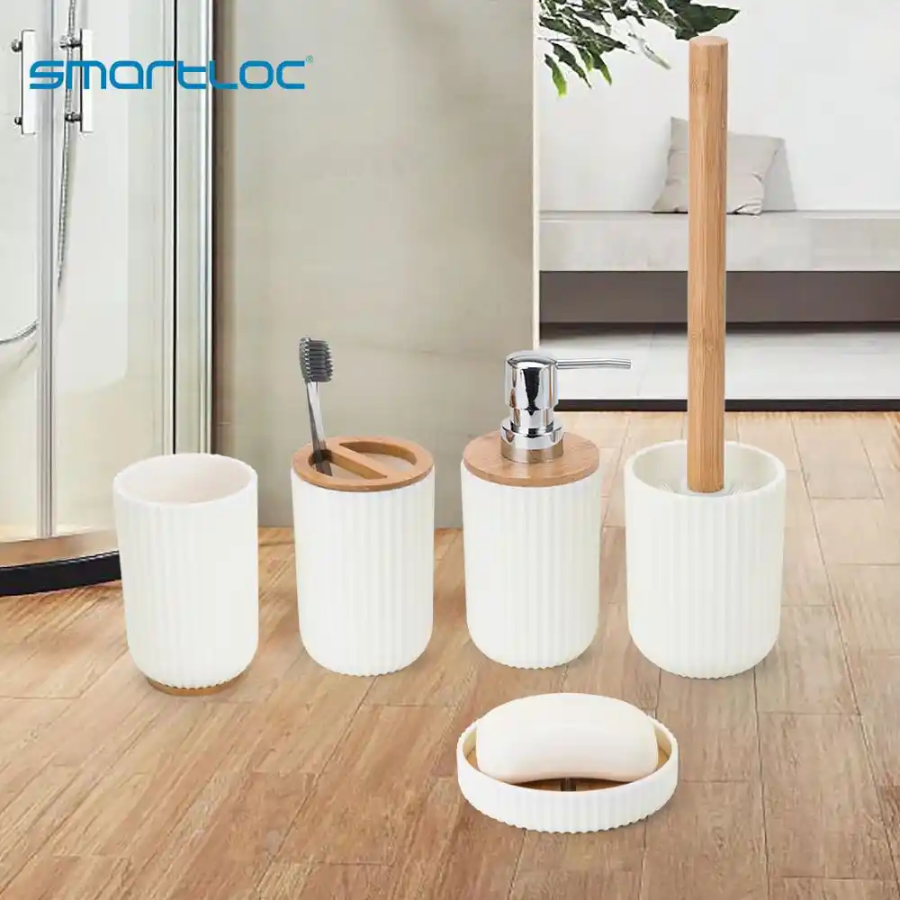 Smartloc Plastic Bamboo Bathroom Accessories Set Bath Toothbrush Holder Toilet Brush Soap Dispenser Dish Makeup Organizer Mirror Aliexpress