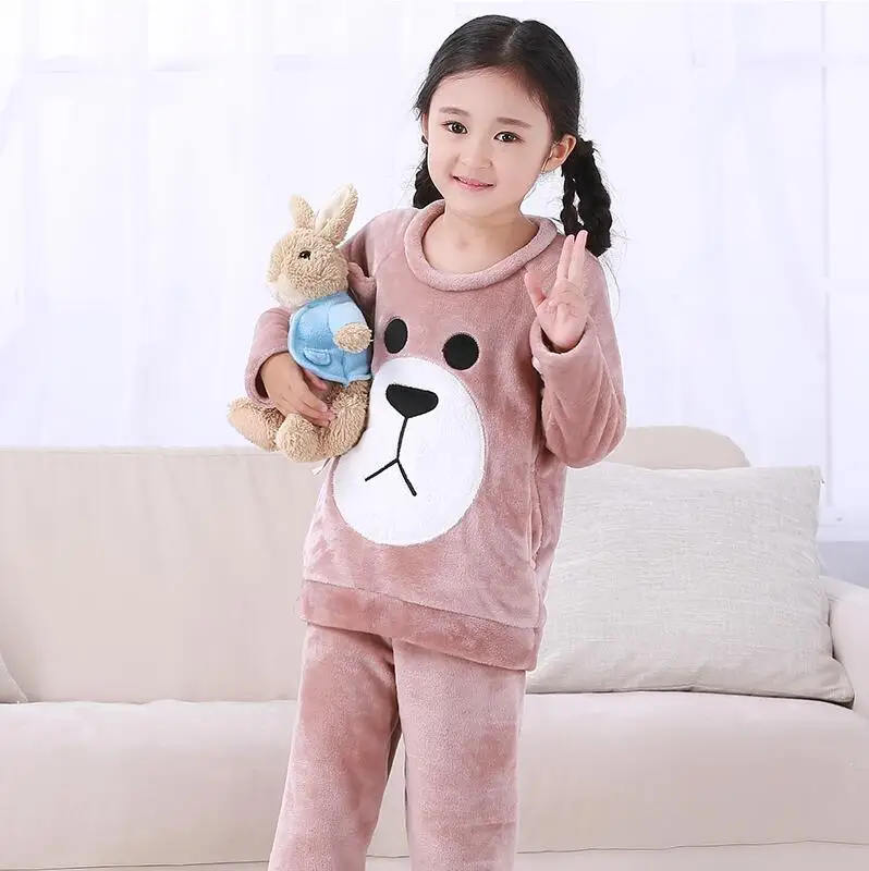 Autumn Winter Children Fleece Pajamas Warm Flannel Sleepwear Girls Loungewear Coral Fleece Kids