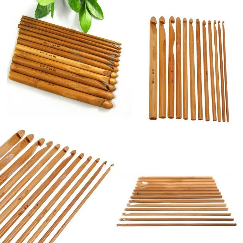 

12 Pcs/set Sweater knitting Circular Bamboo Handle Crochet Hooks Smooth Weave Craft Needle 12 Size Portable Knitting Needle-01