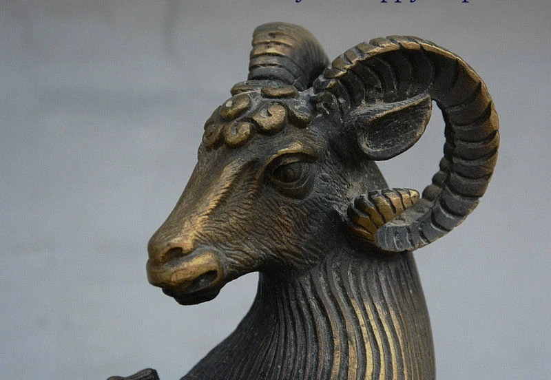 

6" Collect Old China Folk Pure Bronze FengShui Animal Auspicious 3 Sheep Statue