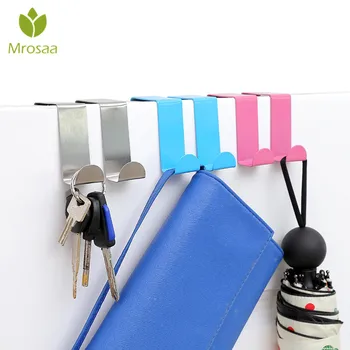 

Mrosaa Household 2Pcs/Set Stainless Steel Robe Hooks Kitchen Bathroom Cabinet Door Holder Silver Hanger Organizer Towel Rack