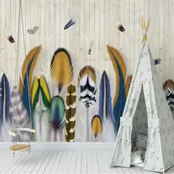 Красочные перо деревянные стены Бумага Полосатый Большой Размеры росписи для детей Спальня Гостиная декоративные Нетканая печать стены