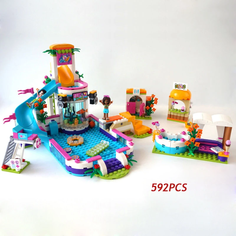 

Hot my good friends heartlake summer pool building block andria figures girls clubs bricks toys for children gifts