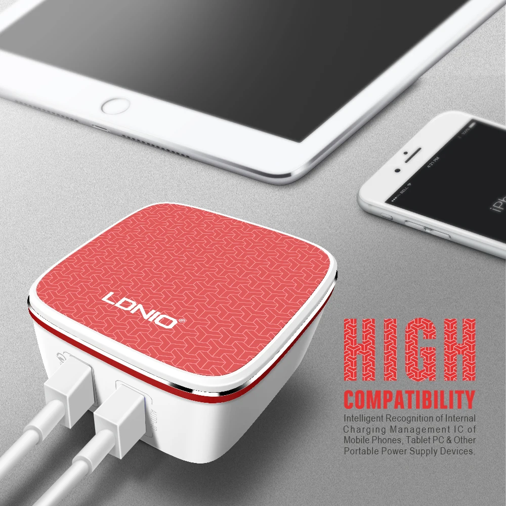 LDNIO A2405Q штепсельная вилка США белого и красного цвета двойное USB настенное