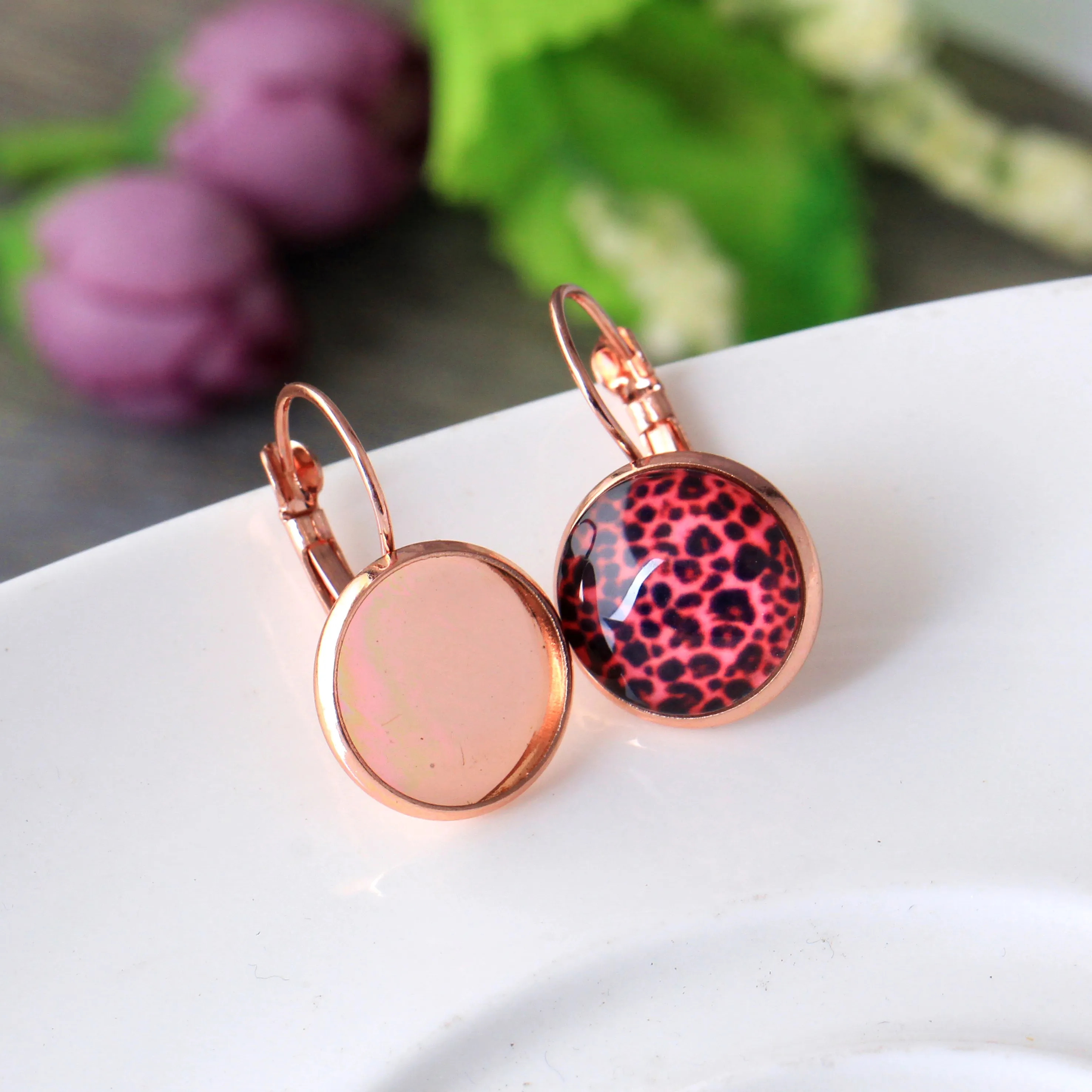 14mm 10pcs Rose Gold Plated Earring Settings Base Findings Round