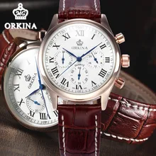 Orkina, мужские бизнес часы с хронографом, кварцевые часы для мужчин,, бренд, кожа, Япония, мужские наручные часы