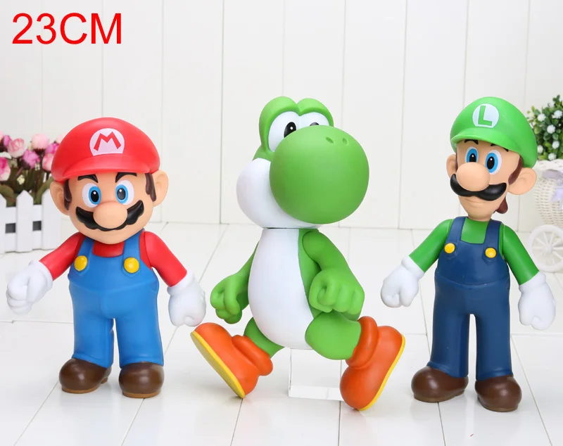 3 шт./компл. 23 см Super Mario Bros Луиджи, Марио, Йоши ПВХ Фигурки игрушки коллекция игрушка кукла - Цвет: 23cm oppbag